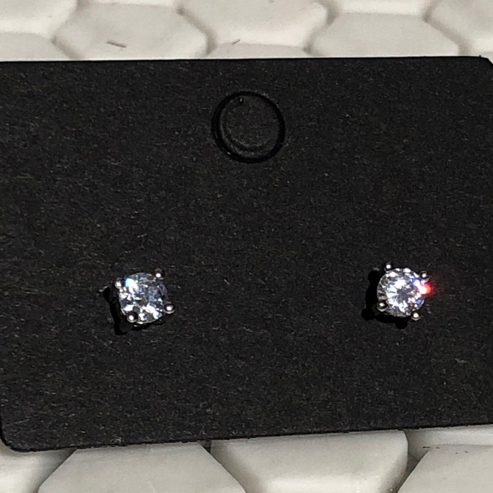 Estate CZ Fine 925 Sterling Silver Stud Post Earrings 3.8mm